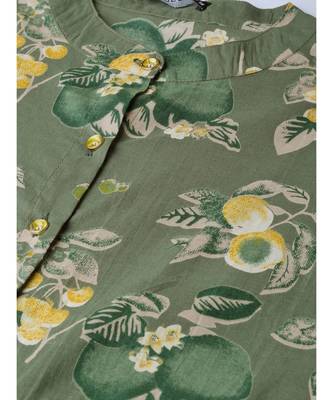 Green Floral Printed A-Line Kurta 3
