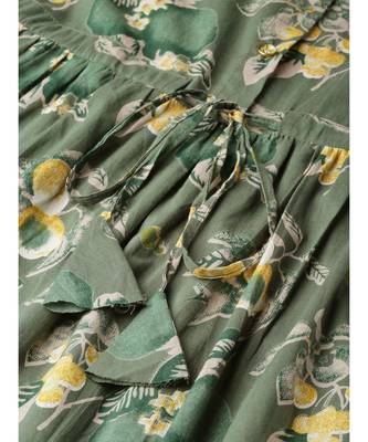 Green Floral Printed A-Line Kurta 7