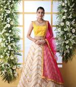 Off-white embroidered art silk semi stitched lehenga