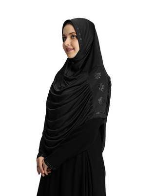 Modest Women's Embellished with Glittering Stones Polyester Feel Good Fabric  AASIMAH  HIJAB BLACK 1