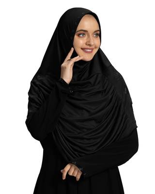 Modest Women's Embellished with Glittering Stones Polyester Feel Good Fabric  AASIMAH  HIJAB BLACK 2