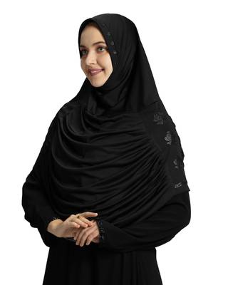 Modest Women's Embellished with Glittering Stones Polyester Feel Good Fabric  AASIMAH  HIJAB BLACK 3