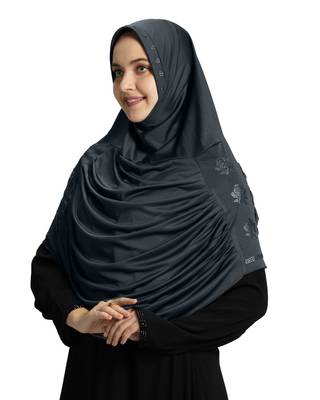 Modest Women's Embellished with Glittering Stone Designs Stylish Polyester Feel Good Fabric  AASIMAH  HIJAB GREY 2