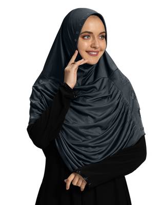 Modest Women's Embellished with Glittering Stone Designs Stylish Polyester Feel Good Fabric  AASIMAH  HIJAB GREY 3