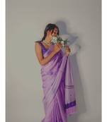 VASTRANAND Lavender Floral Printed Pure Silk Saree
