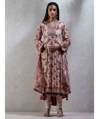 V-Neck with Placket Full Sleeves Kurta With Churidar And Dupatta 1