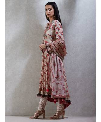 V-Neck with Placket Full Sleeves Kurta With Churidar And Dupatta 2