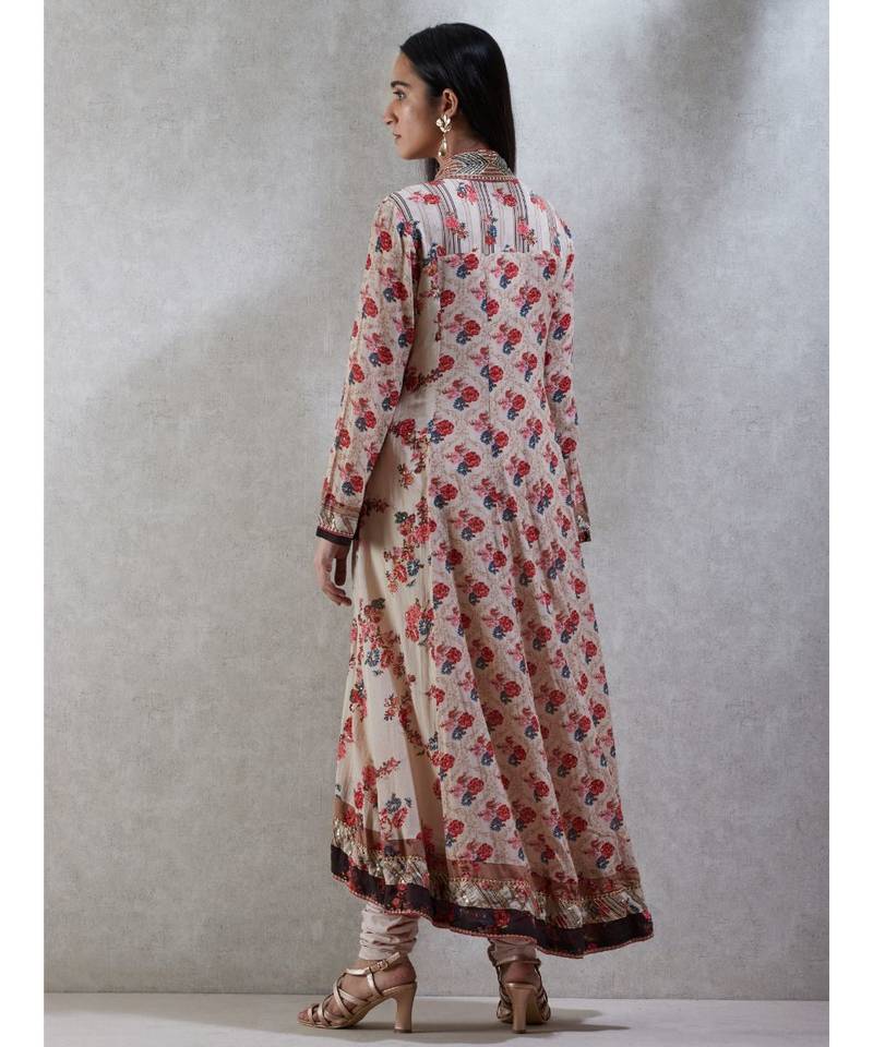 V-Neck with Placket Full Sleeves Kurta With Churidar And Dupatta