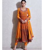 Round Neck Full Sleeves Kurta With Churidar And Dupatta
