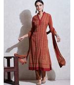 Rust & Beige Printed Kurta With Pant And Dupatta