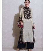 Band Collar Extended Sleeves Floral Kurta With Inner