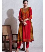 Red & Emerald Floral Print Kurta with Pant and Duppata