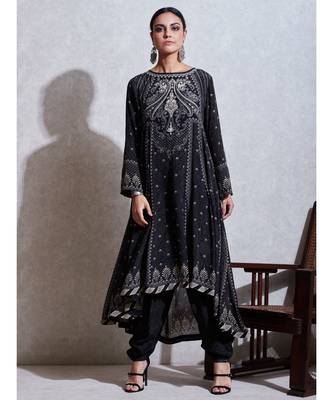 Black & Ivory Printed Kurta With Dhoti Pant 1
