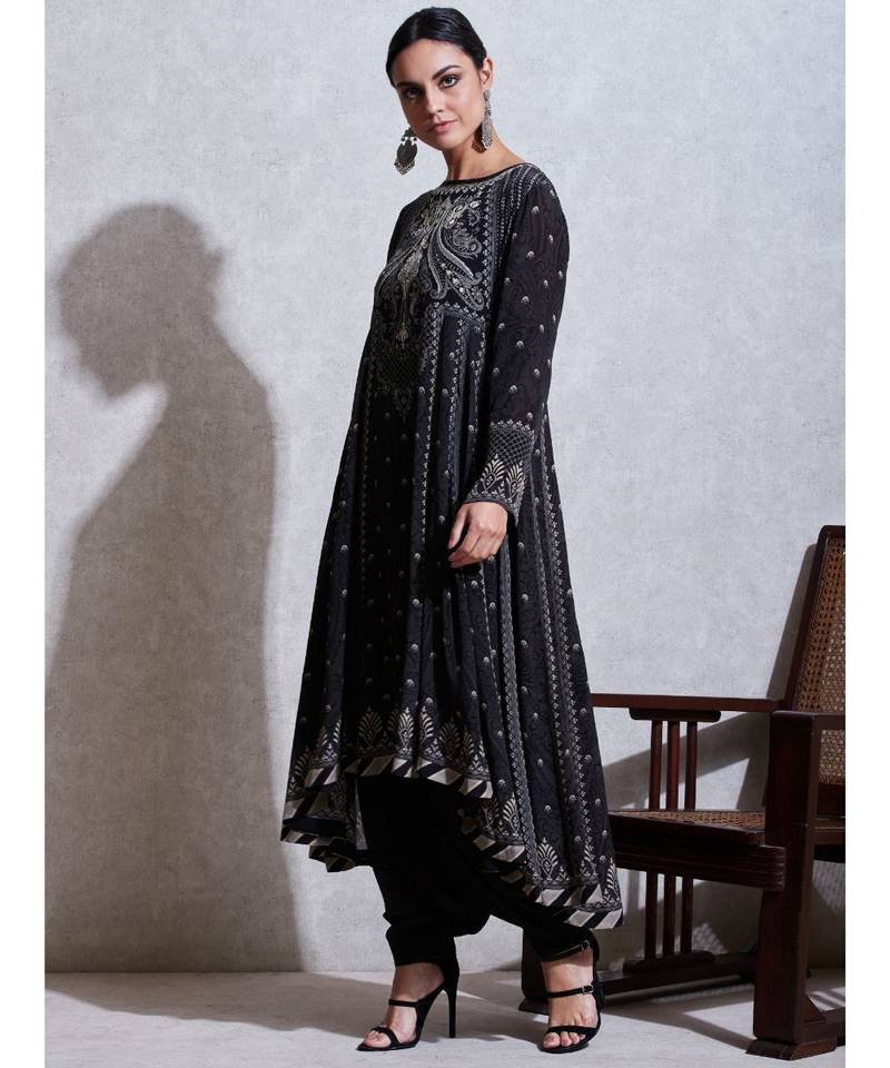 Black & Ivory Printed Kurta With Dhoti Pant