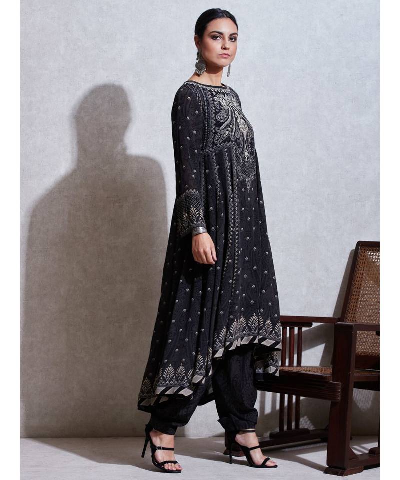 Black & Ivory Printed Kurta With Dhoti Pant