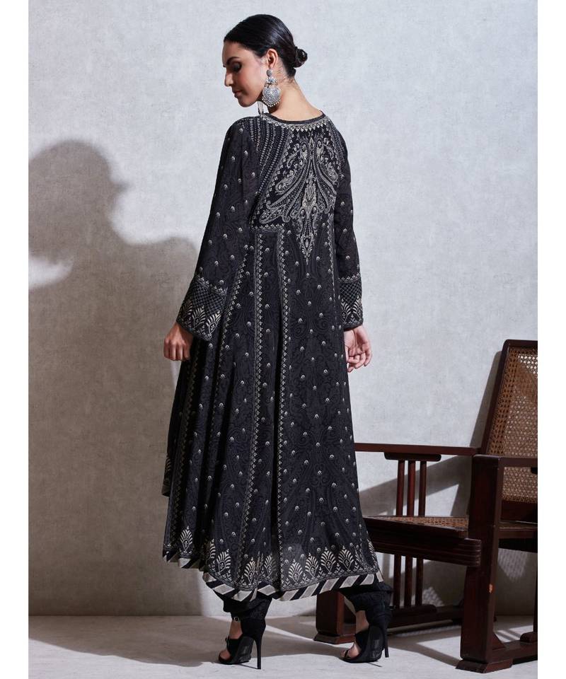 Black & Ivory Printed Kurta With Dhoti Pant