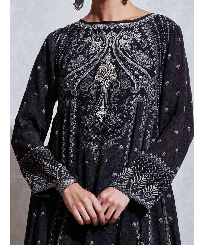 Black & Ivory Printed Kurta With Dhoti Pant