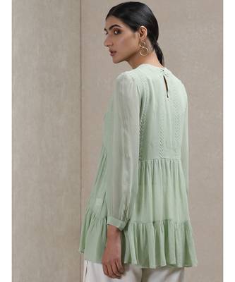 Mint Green Embroidered Tiered Kurti 5