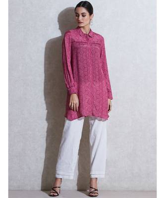 Magenta Printed Shirt style Kurti 1