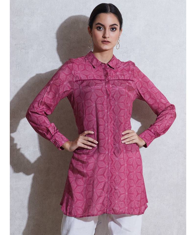Magenta Printed Shirt style Kurti