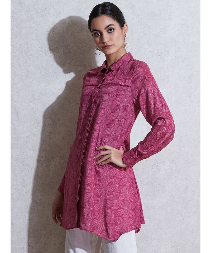 Magenta Printed Shirt style Kurti
