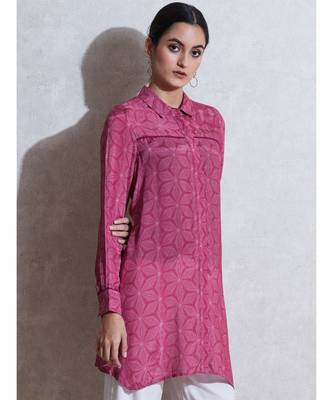 Magenta Printed Shirt style Kurti 4