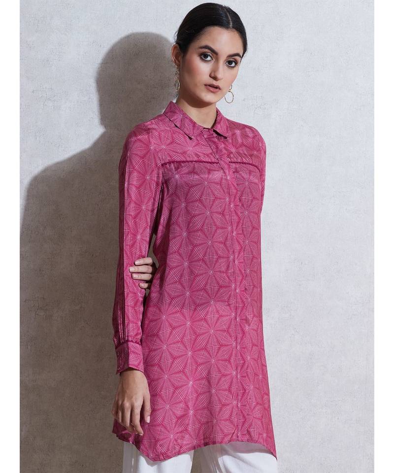 Magenta Printed Shirt style Kurti