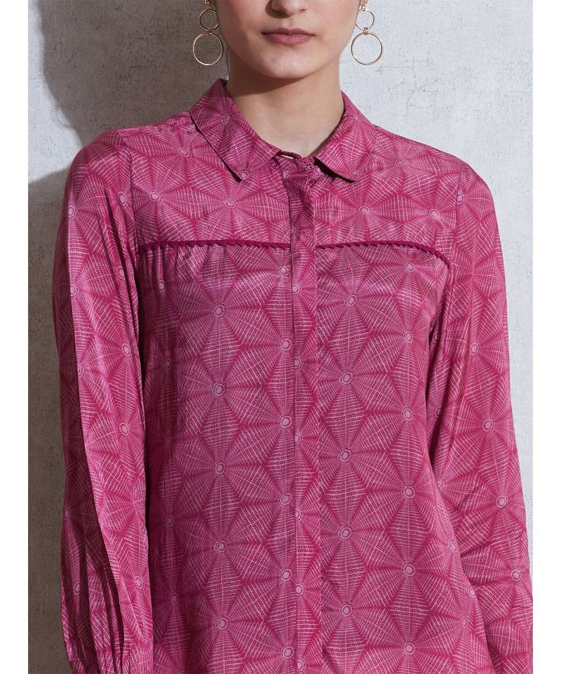 Magenta Printed Shirt style Kurti