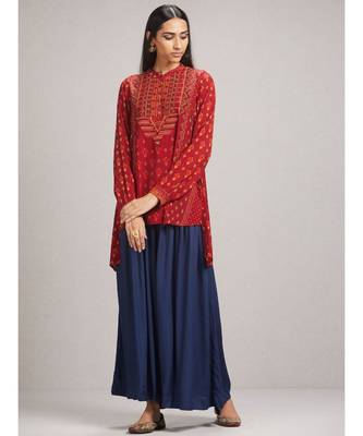 Rust Printed Asymmetric Kurti 1