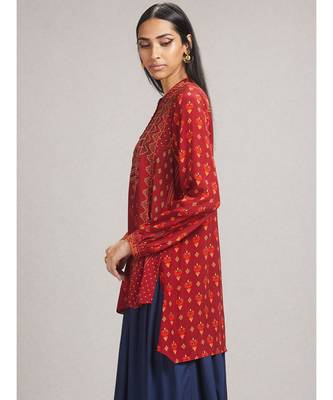 Rust Printed Asymmetric Kurti 2