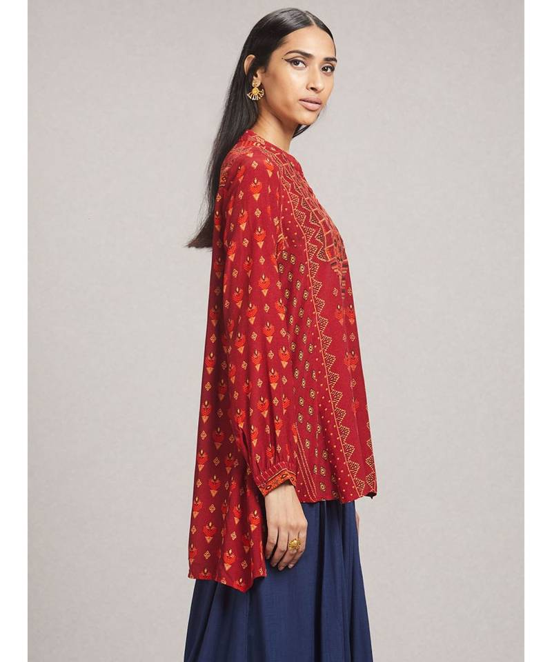 Rust Printed Asymmetric Kurti