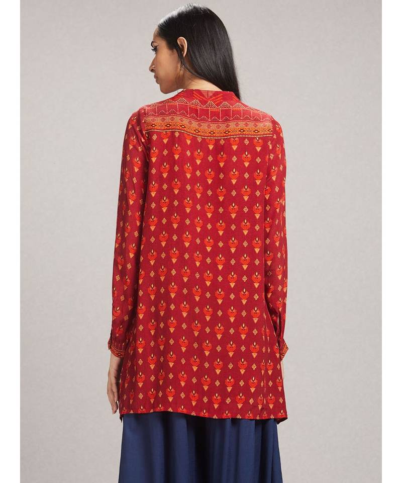 Rust Printed Asymmetric Kurti