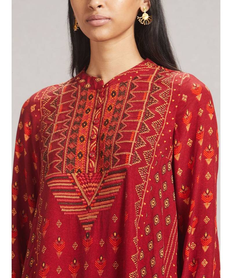 Rust Printed Asymmetric Kurti