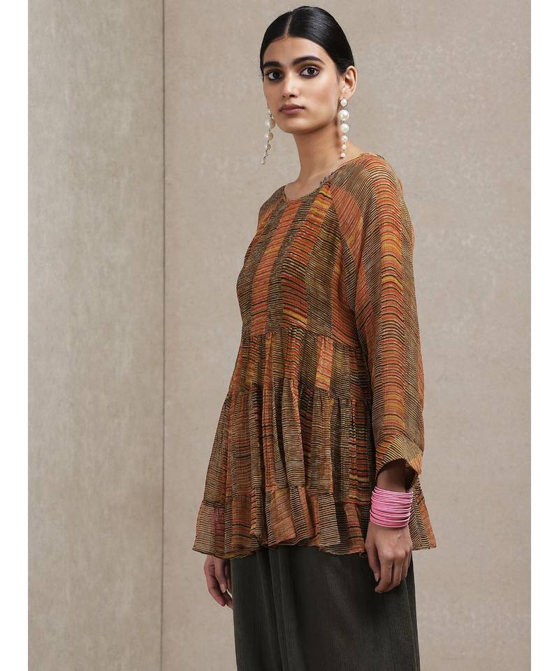 Round Neck 3/4 Sleeve Geometrci Print Kurti