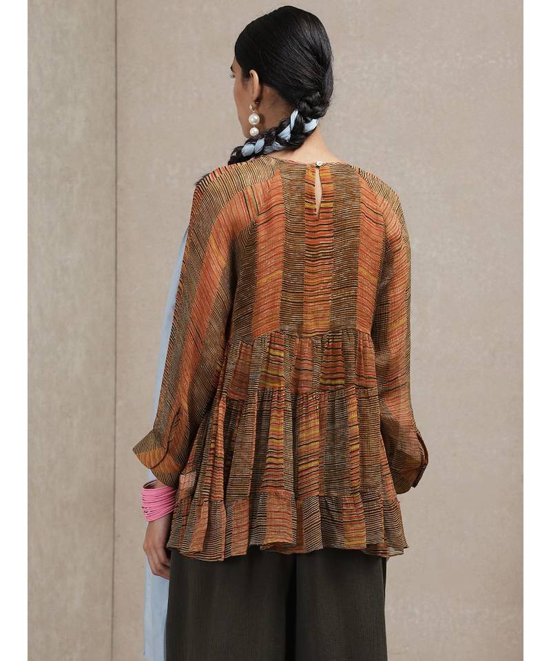 Round Neck 3/4 Sleeve Geometrci Print Kurti