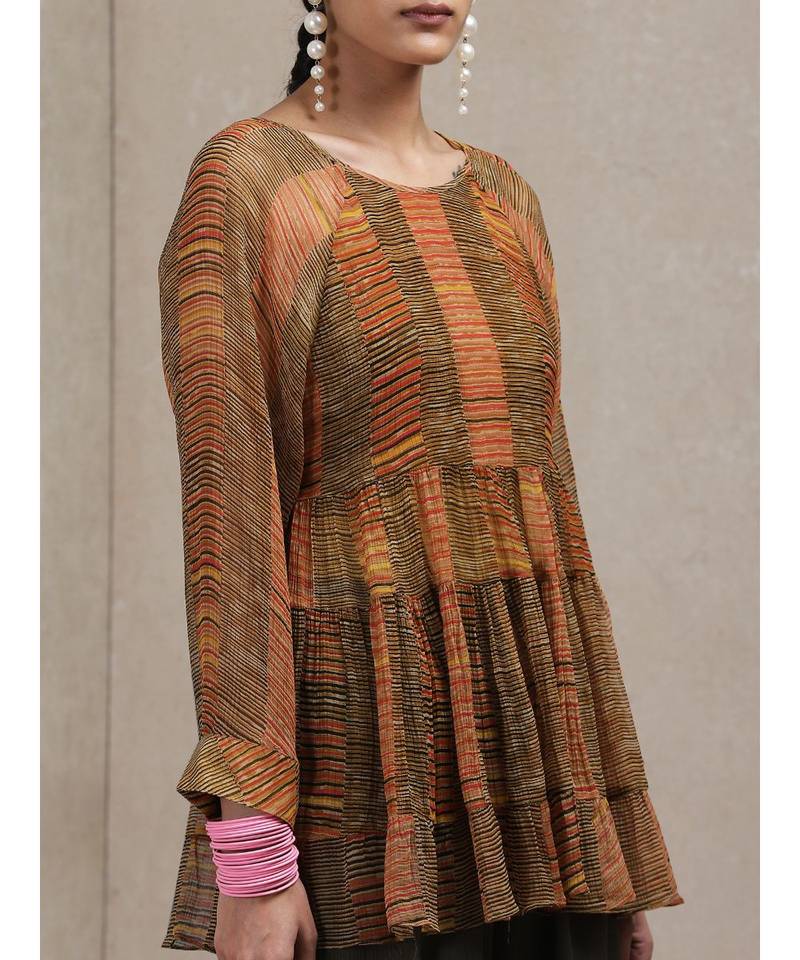 Round Neck 3/4 Sleeve Geometrci Print Kurti