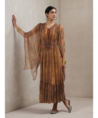 V Neck 3/4 Sleeve Geometrci Print Dress 1
