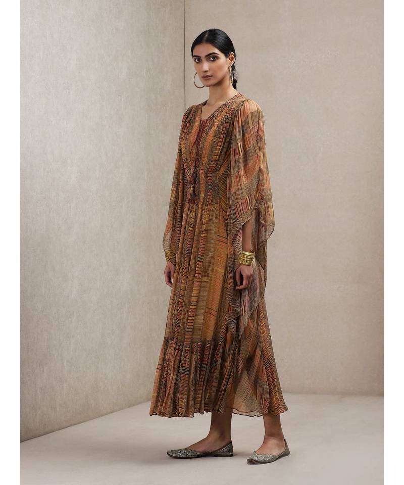 V Neck 3/4 Sleeve Geometrci Print Dress