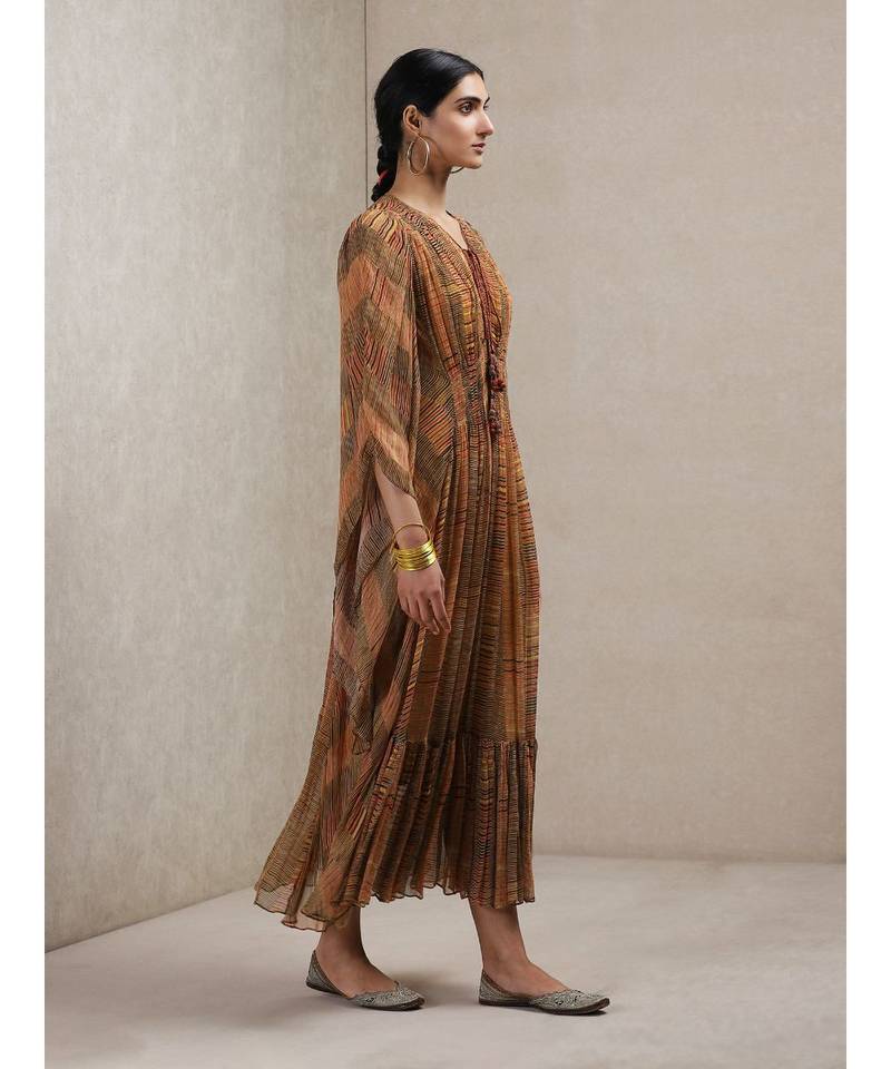 V Neck 3/4 Sleeve Geometrci Print Dress