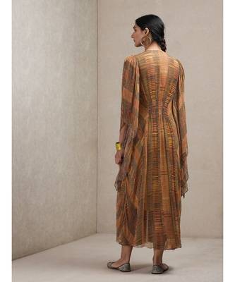 V Neck 3/4 Sleeve Geometrci Print Dress 4