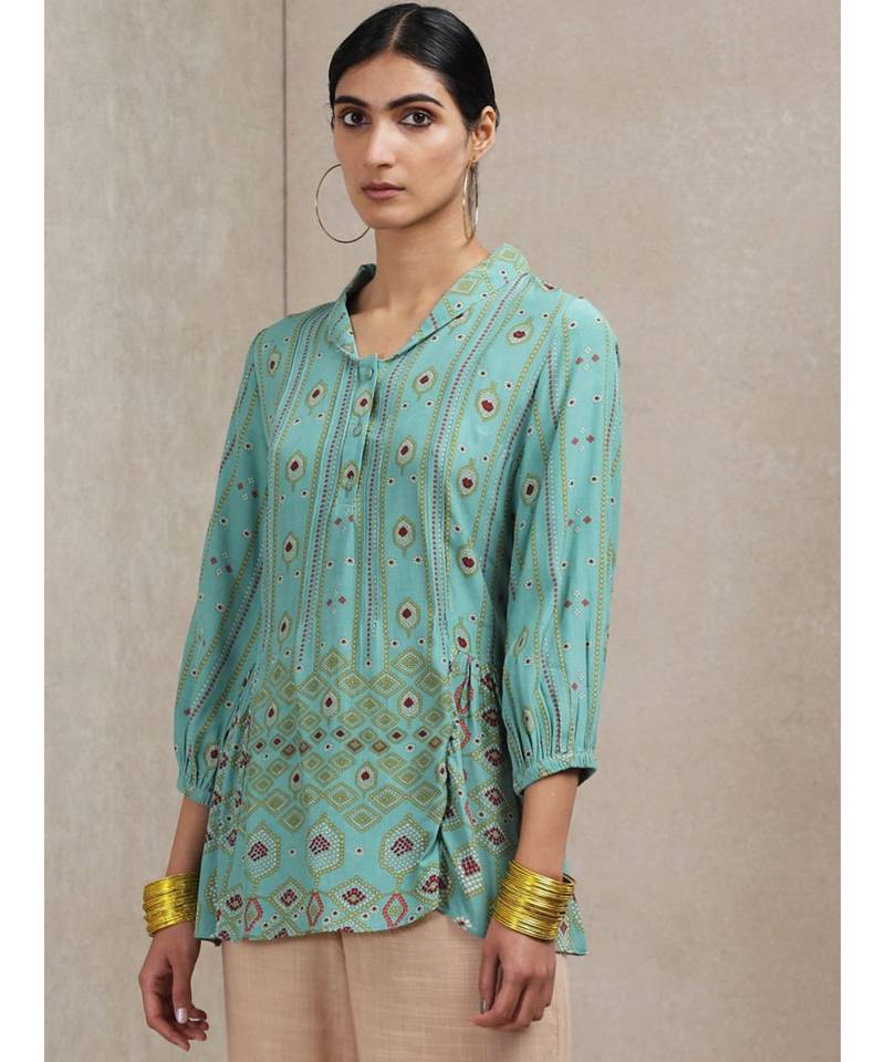Collar Neck 3/4 Sleeves Printed Kurti