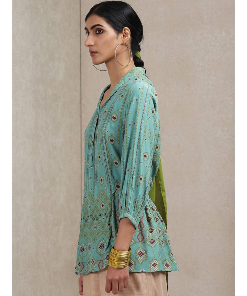 Collar Neck 3/4 Sleeves Printed Kurti