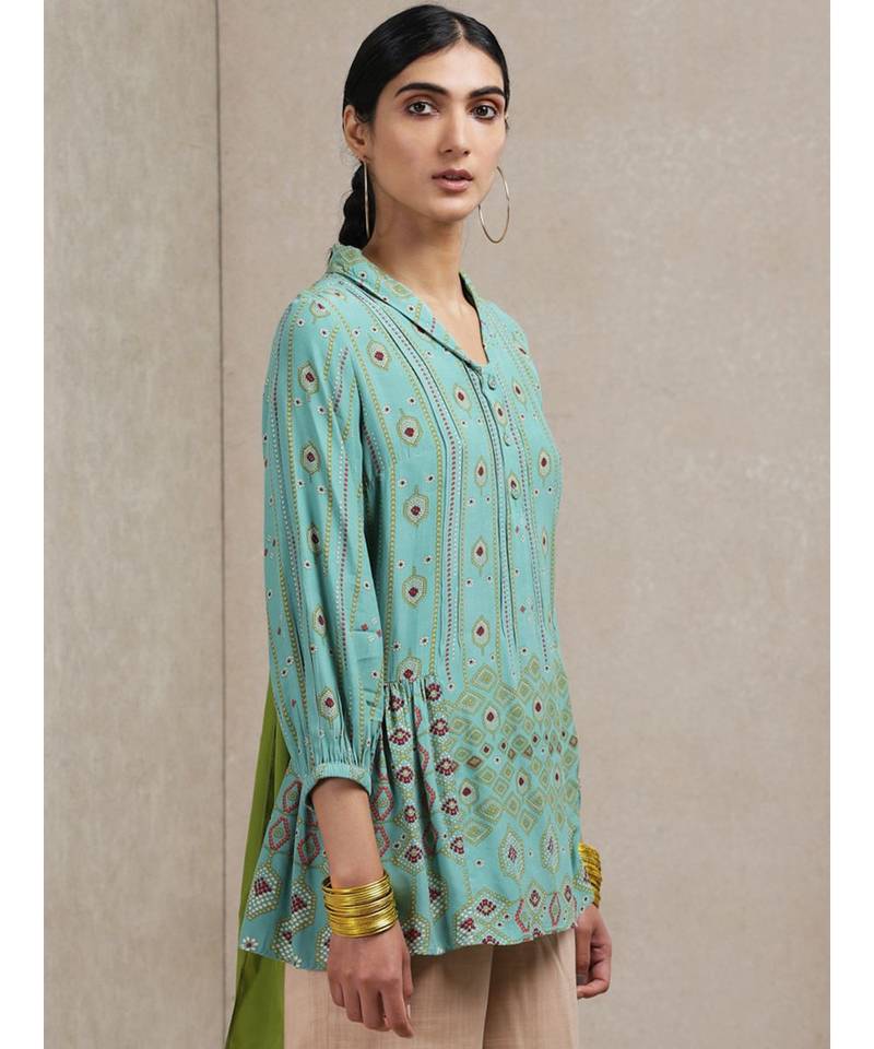 Collar Neck 3/4 Sleeves Printed Kurti