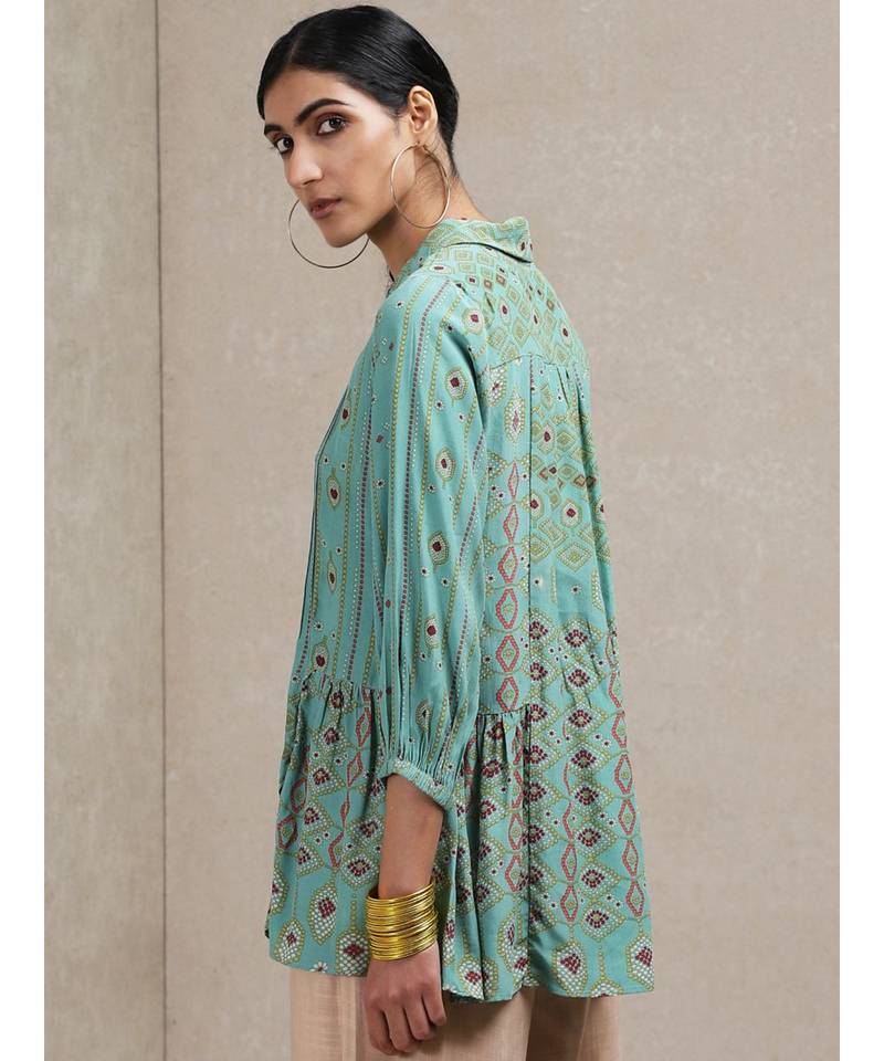 Collar Neck 3/4 Sleeves Printed Kurti