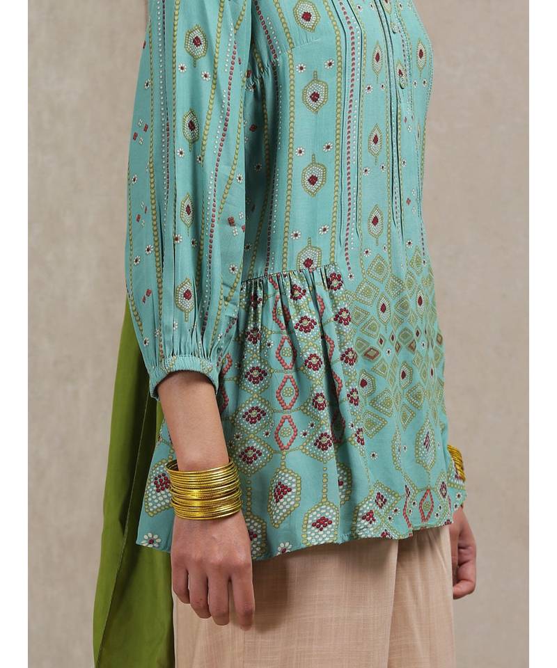 Collar Neck 3/4 Sleeves Printed Kurti