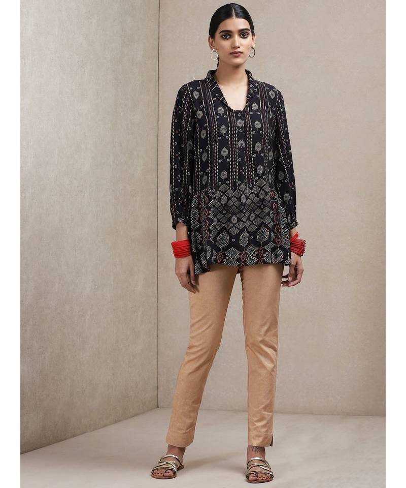 Collar Neck 3/4 Sleeves Printed Kurti