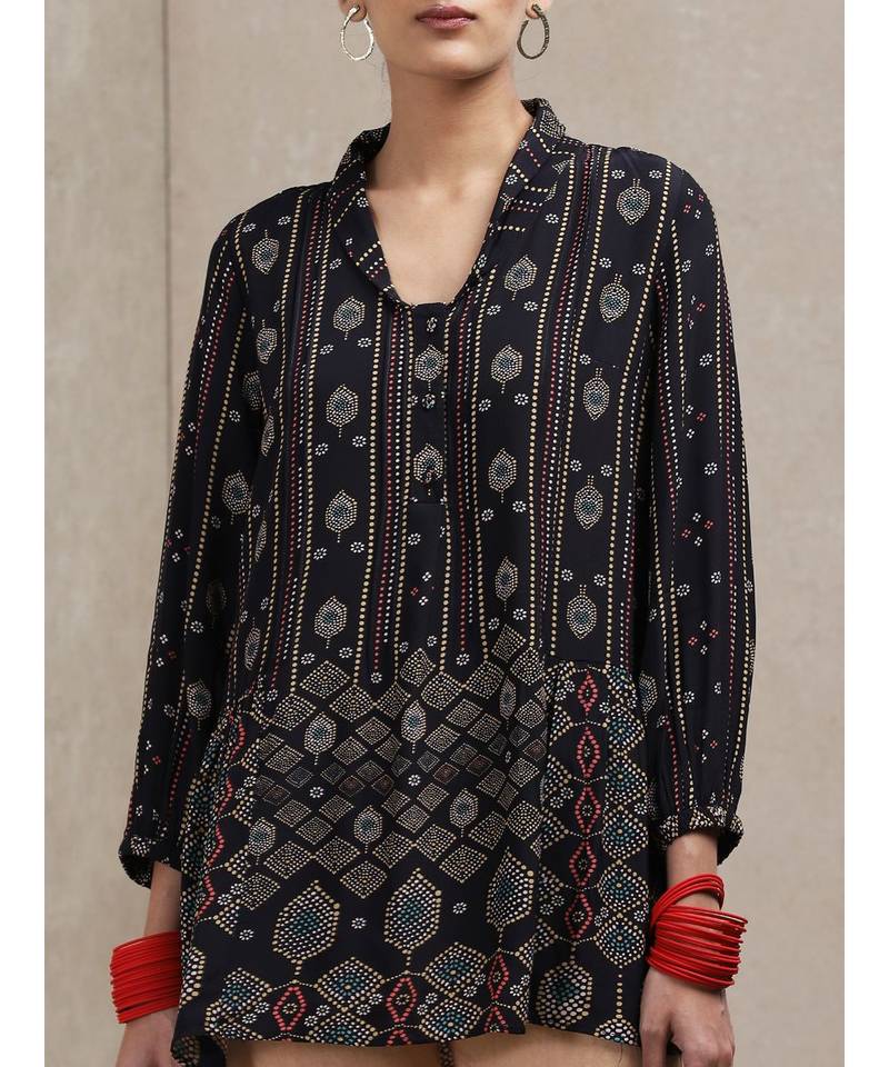 Collar Neck 3/4 Sleeves Printed Kurti