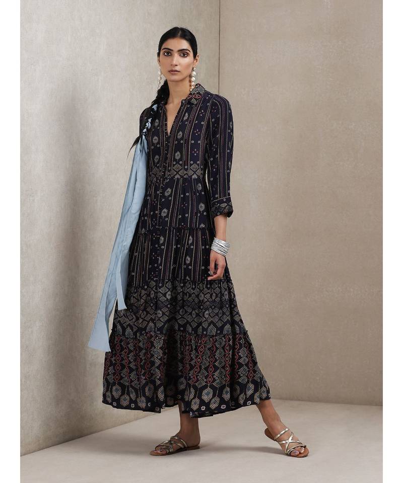 Shirt Collar 3/4 Sleeve Printed Dress