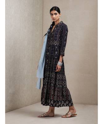 Shirt Collar 3/4 Sleeve Printed Dress 2
