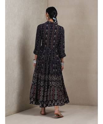 Shirt Collar 3/4 Sleeve Printed Dress 4